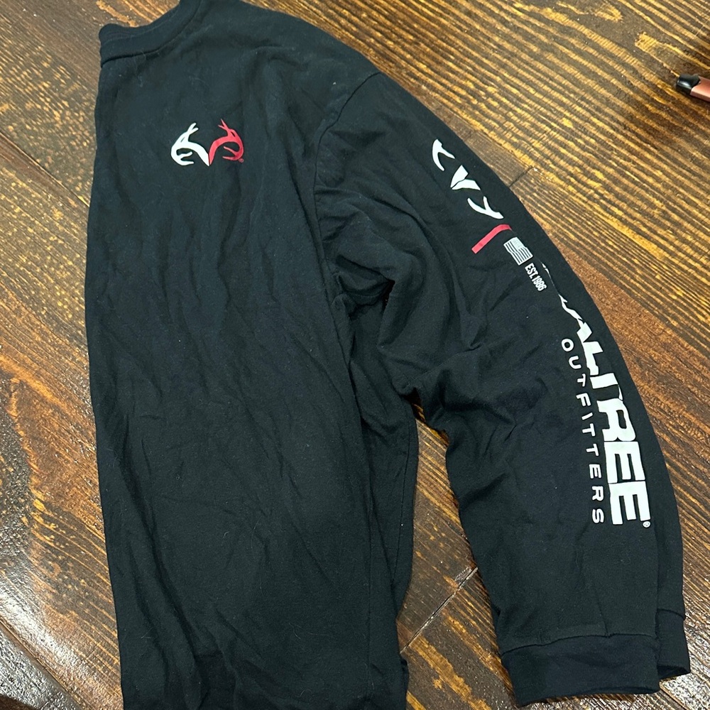 Realtree Black Long Sleeve Tee with Red and White Accents